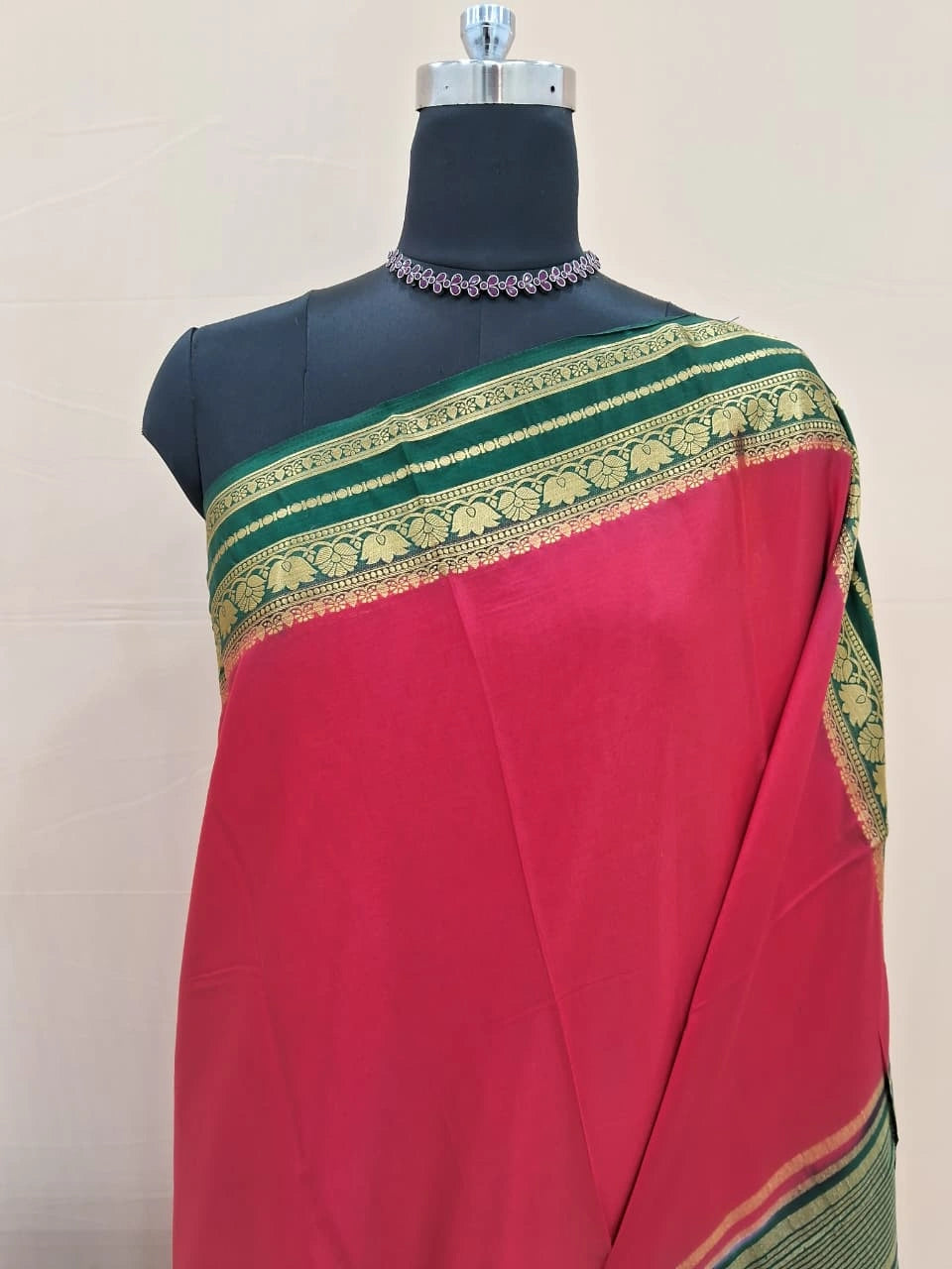 Bold Fire Red Crepe Silk Saree 1