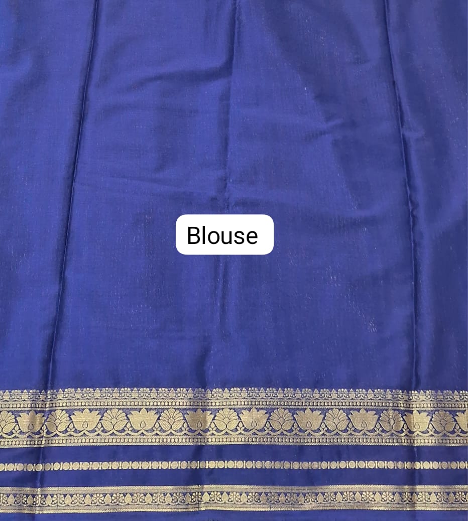 Caribbean Blue Plain Crepe Silk Saree blouse