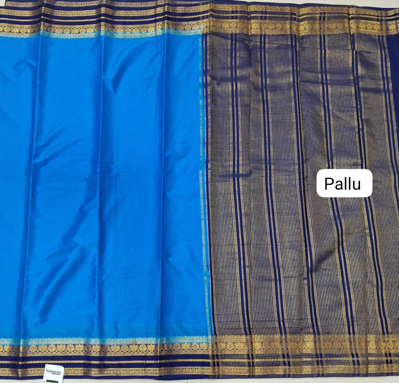 Caribbean Blue Plain Crepe Silk Saree pallu