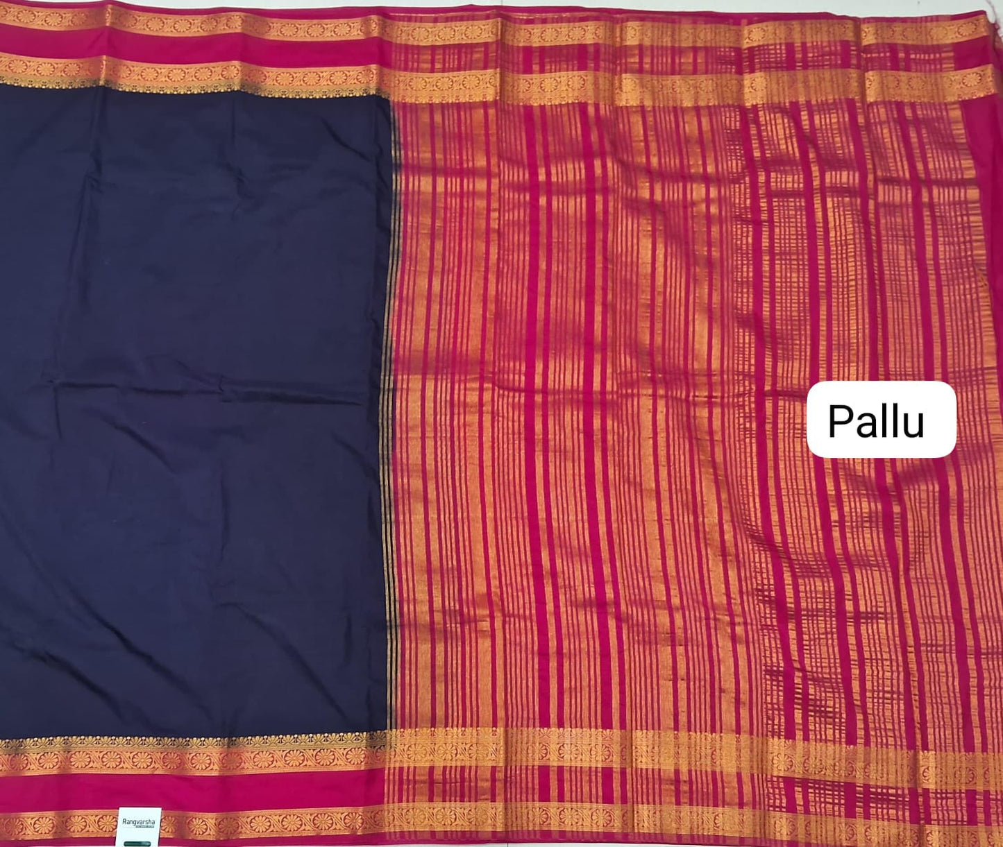 Dark Blue Plain Crepe Silk Saree Pallu