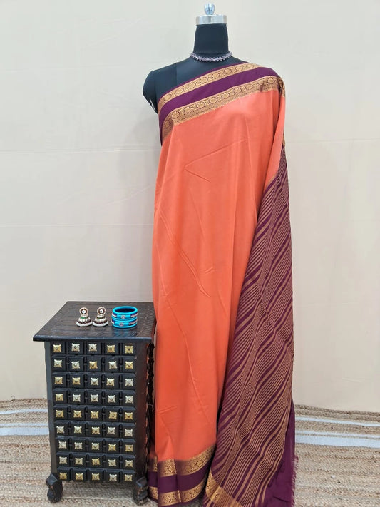 Orange Plain Crepe Silk Saree 