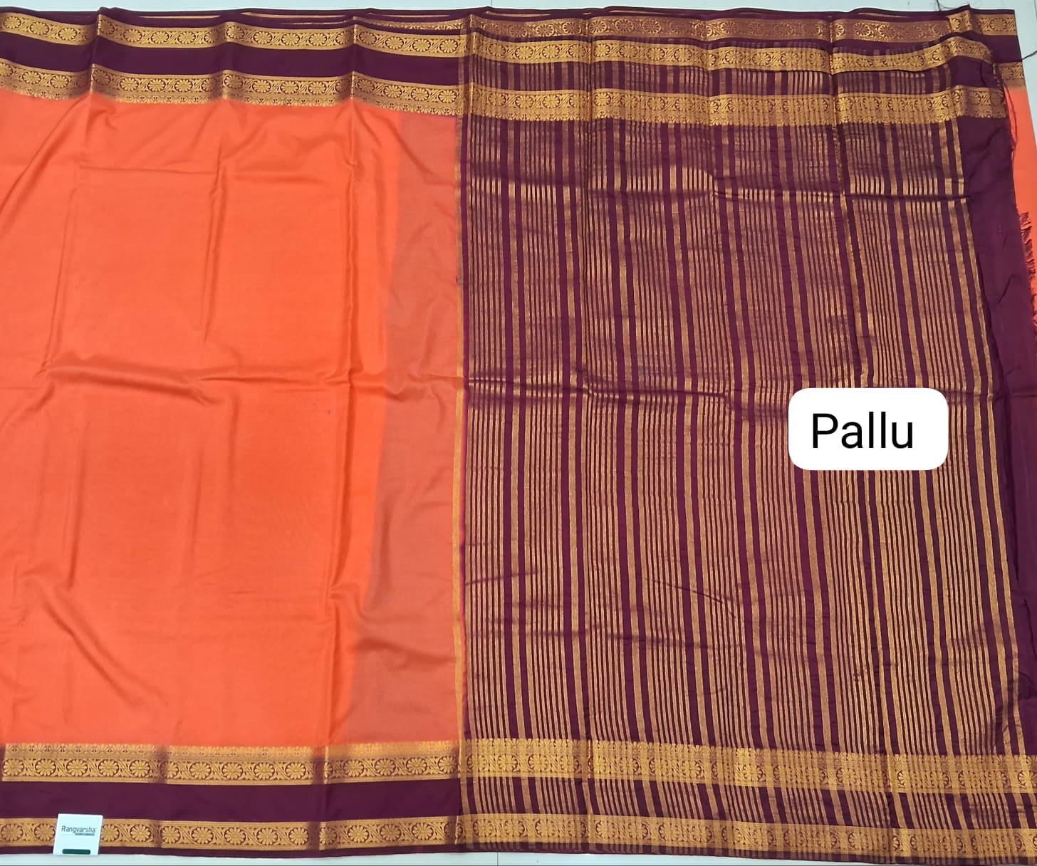 Orange Plain Crepe Silk Saree Pallu