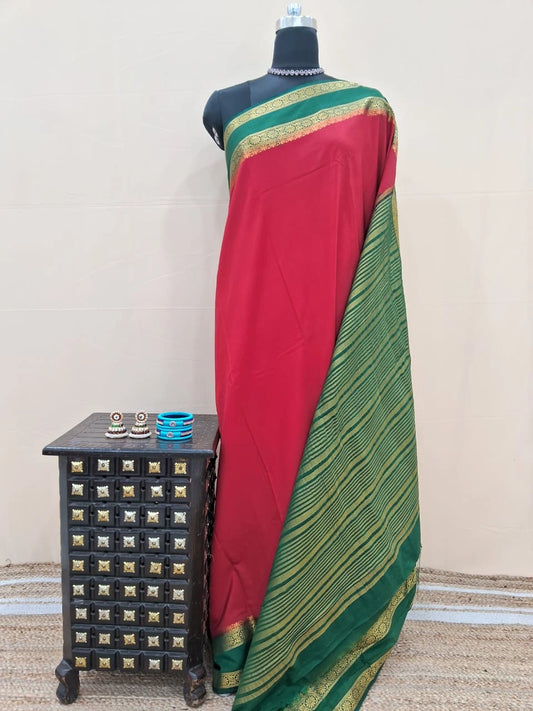 Fiery Red Crepe Silk Saree 