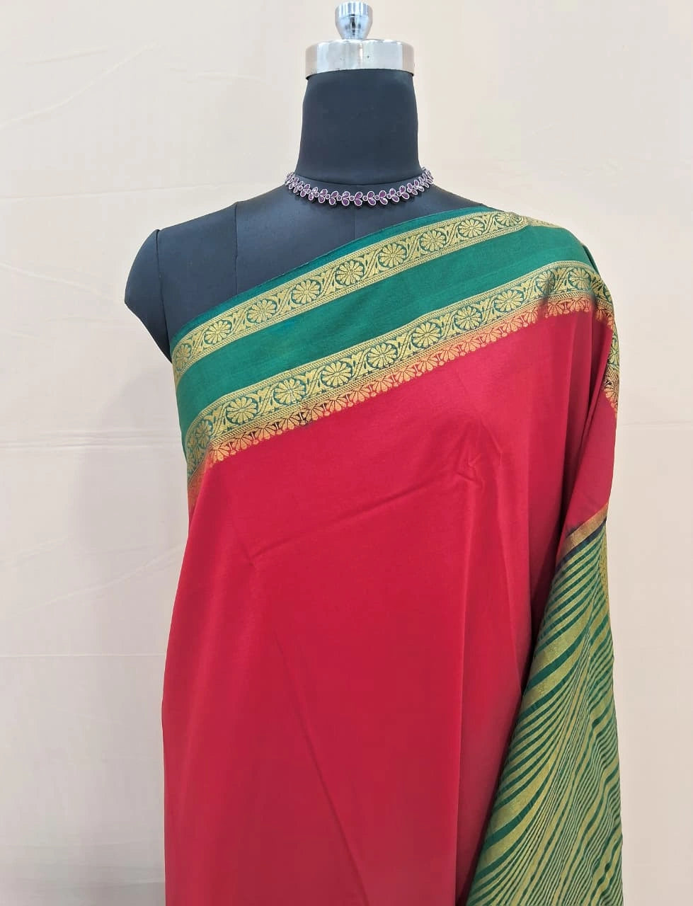 Fiery Red Crepe Silk Saree 1