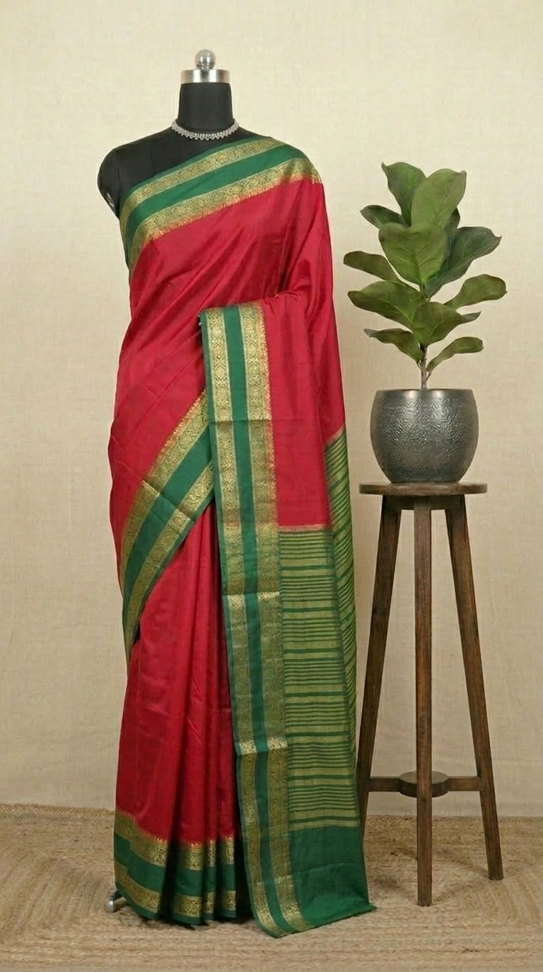 Fiery Red Crepe Silk Saree 