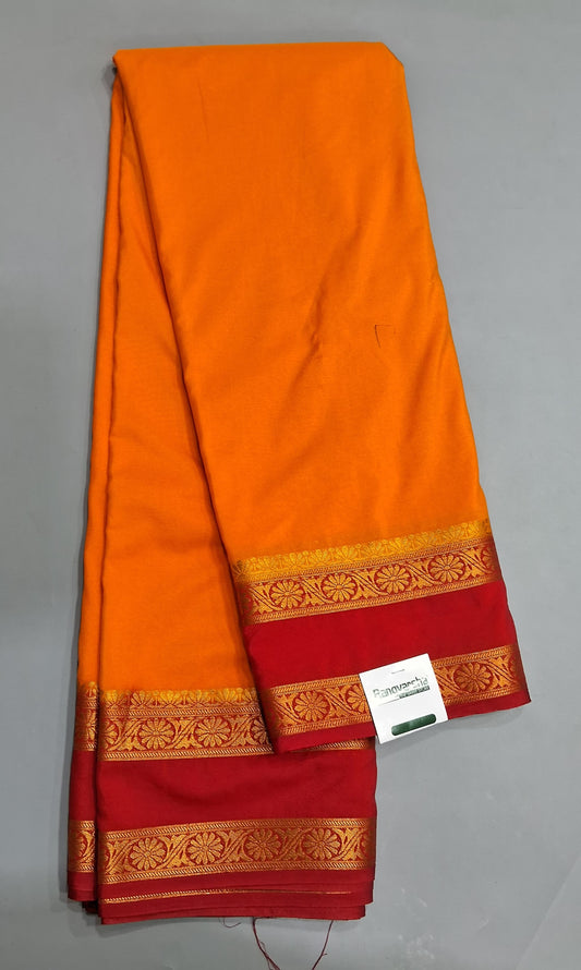 Tangerine Orange plain Crepe Silk Saree