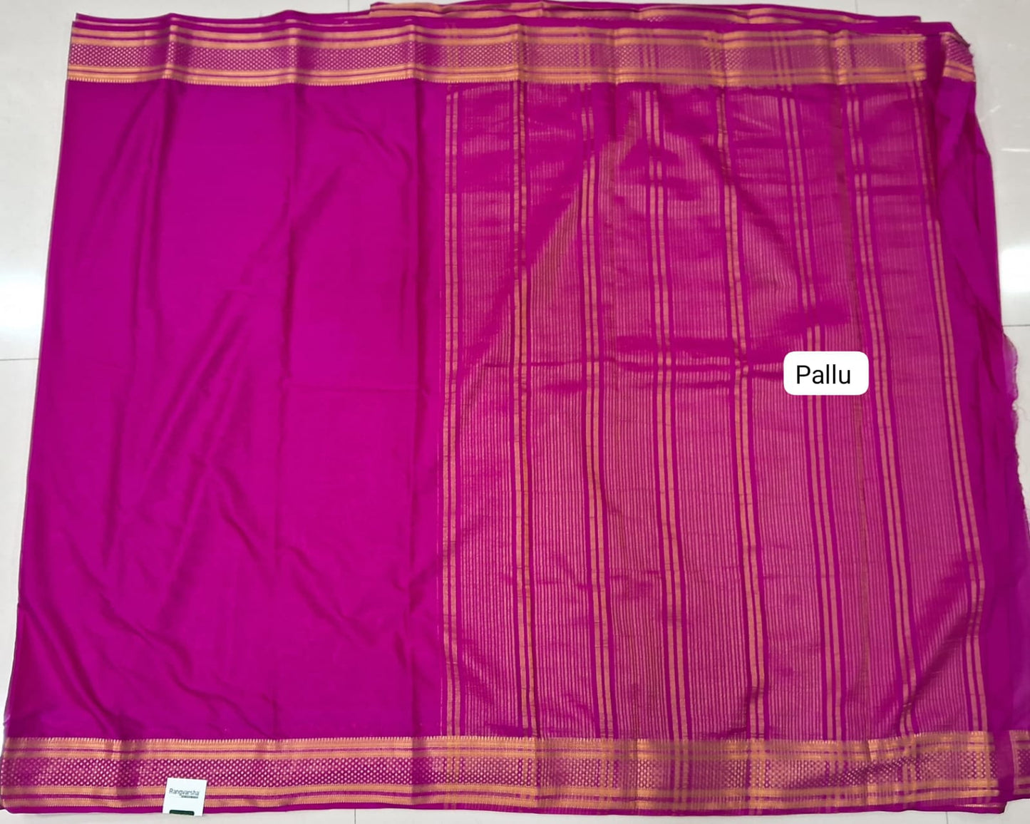 Rani Pink plain Crepe Silk Saree pallu