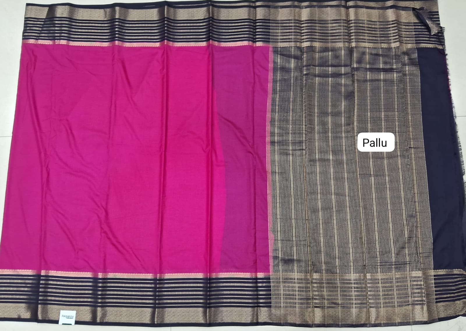Pink plain Crepe Silk Saree pallu