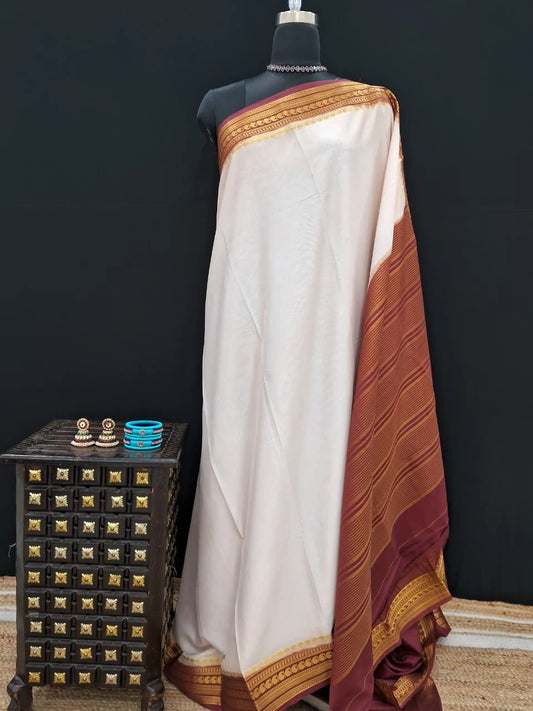 White plain Crepe Silk Saree 
