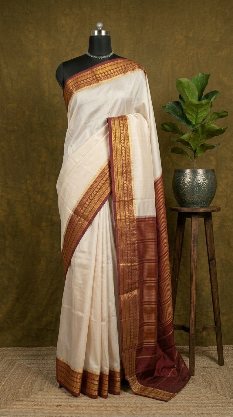 White plain Crepe Silk Saree 