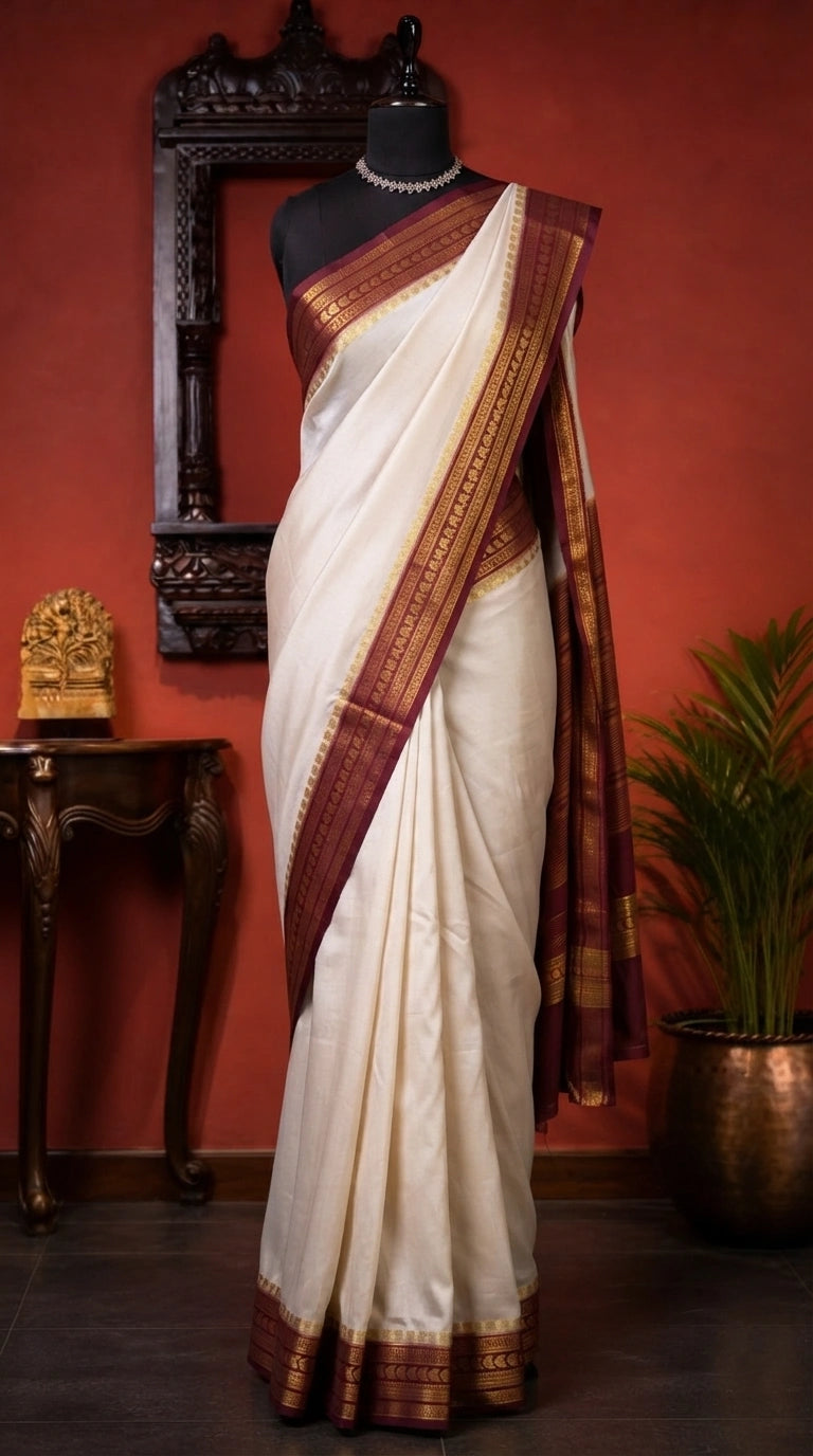 White plain Crepe Silk Saree