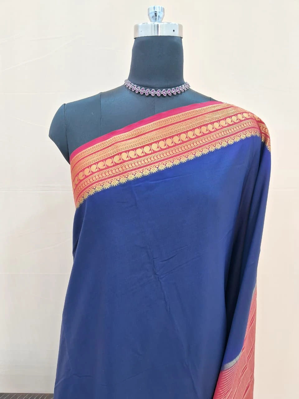 Classic Navy Crepe Silk Saree 1