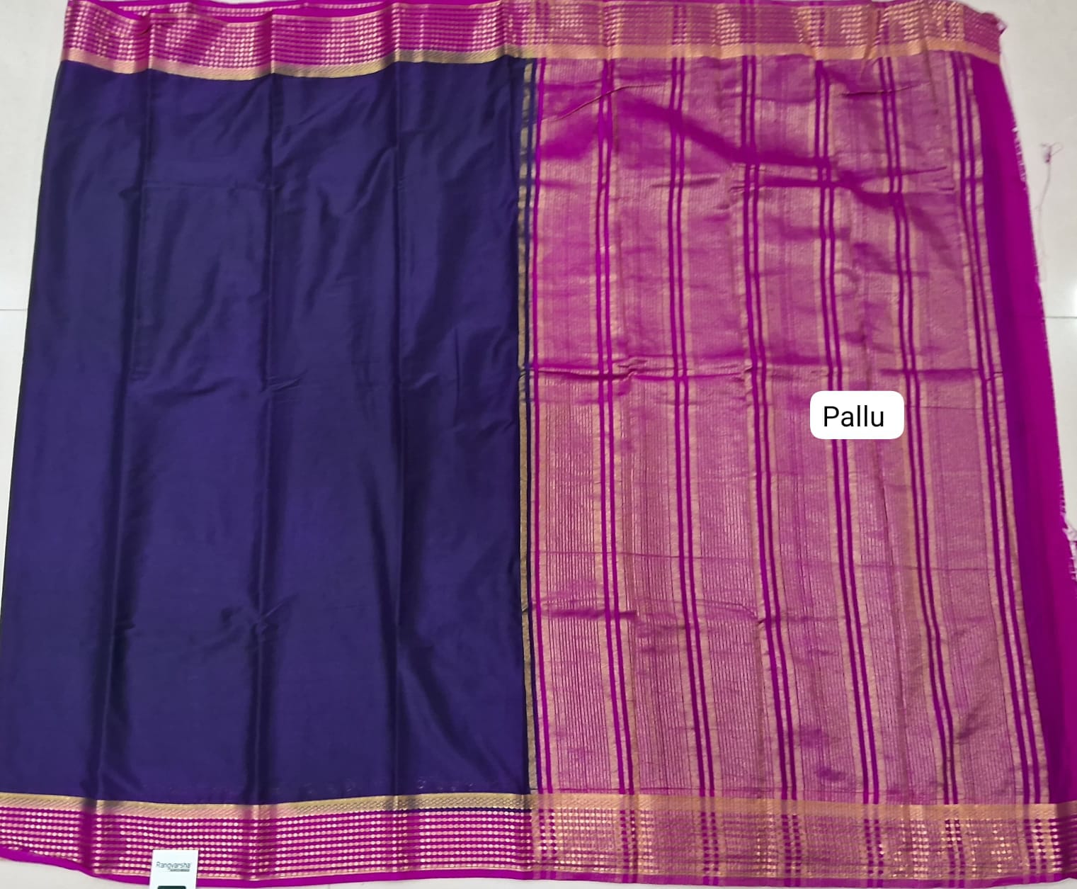 Navy Blue Plain Crepe Silk Saree pallu