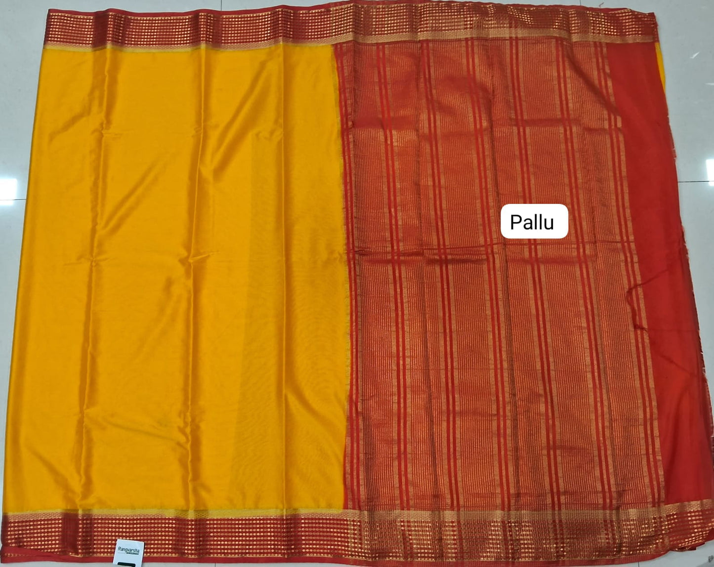 Mango Yellow plain Crepe Silk Saree pallu