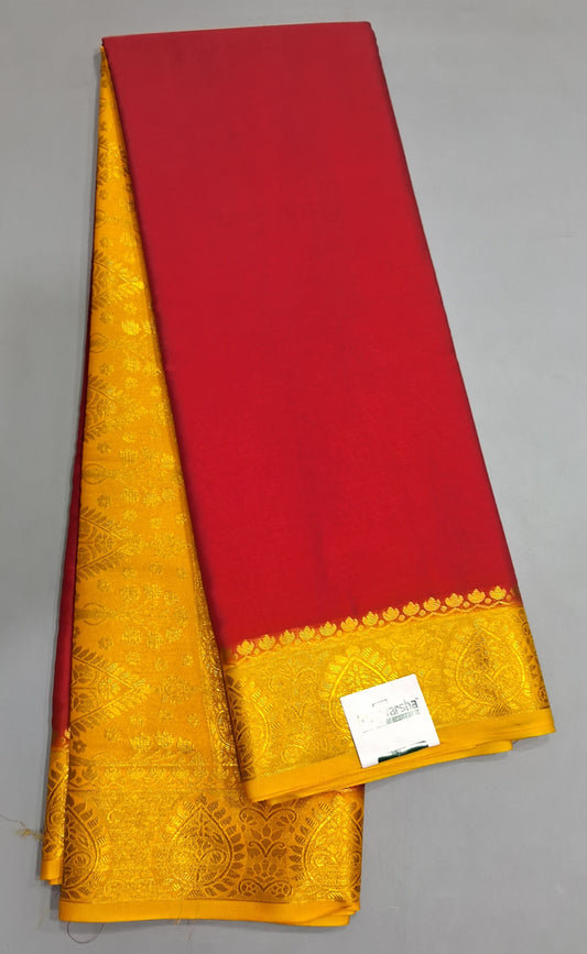 Candy Red Plain Crepe Silk saree 