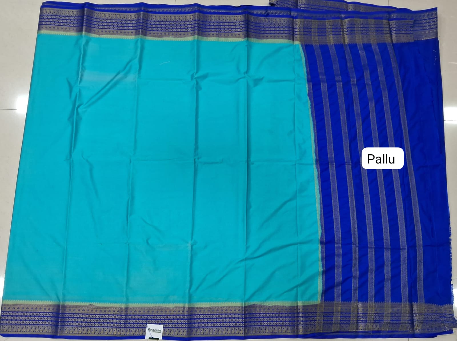 Marine Blue Plain Crepe silk Saree pallu