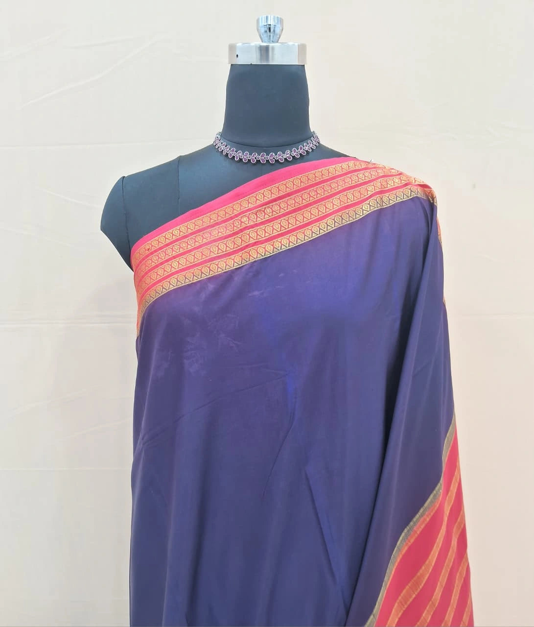 Timeless Navy Blue Crepe Silk Saree 1