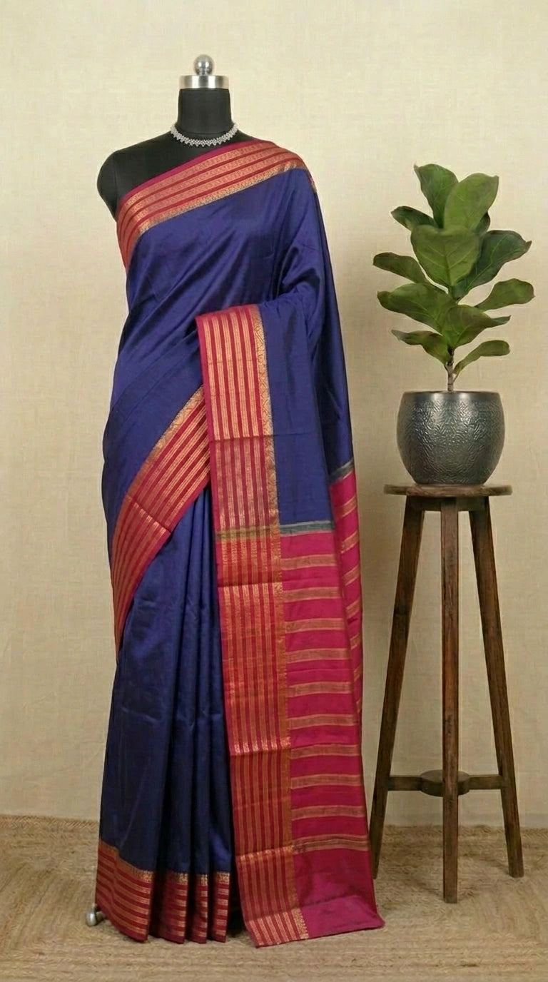 Timeless Navy Blue Crepe Silk Saree 
