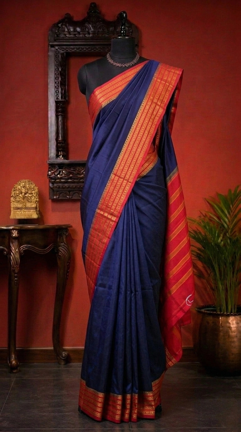 Timeless Navy Blue Crepe Silk Saree 