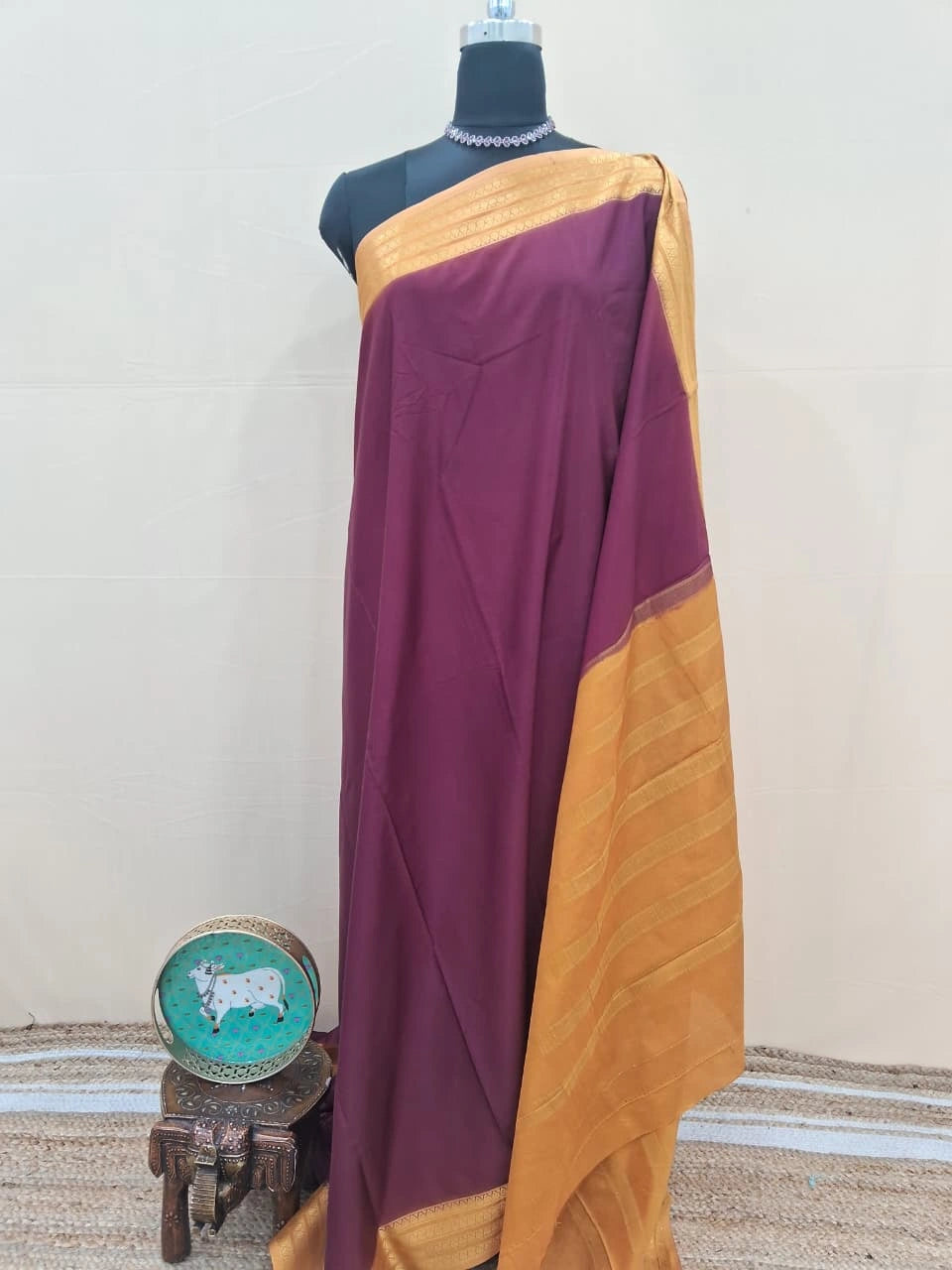 Walnut Brown Plain Crepe Silk Saree 