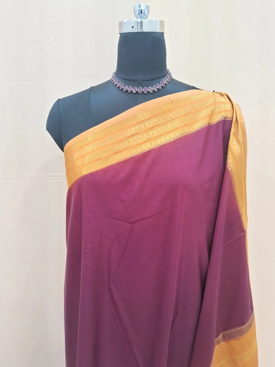Walnut Brown Plain Crepe Silk Saree 1