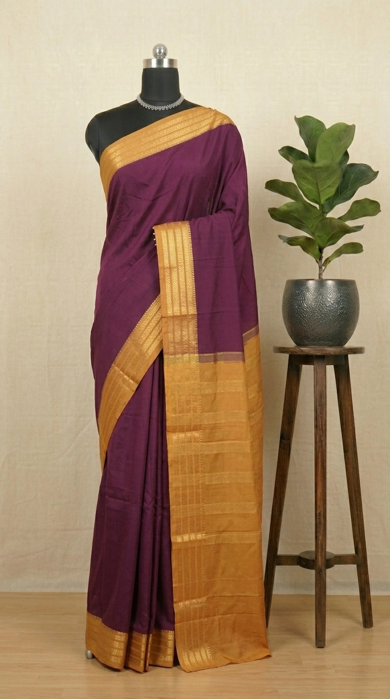 Walnut Brown Plain Crepe Silk Saree 
