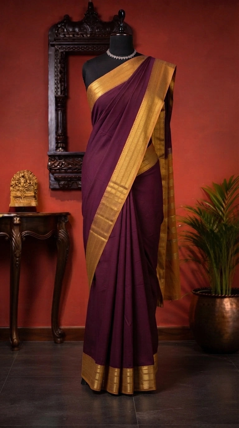 Walnut Brown Plain Crepe Silk Saree 