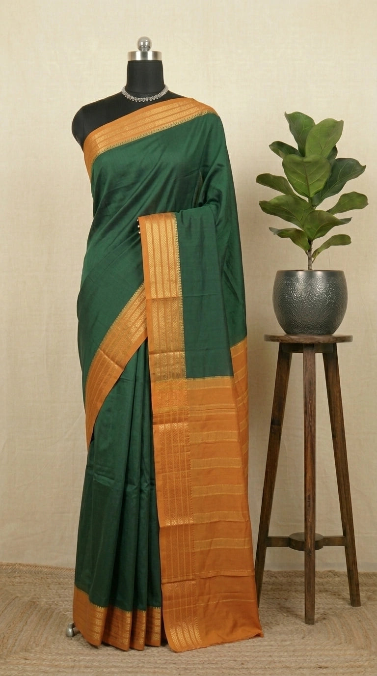 Bottle Green Plain Crepe Silk Saree 