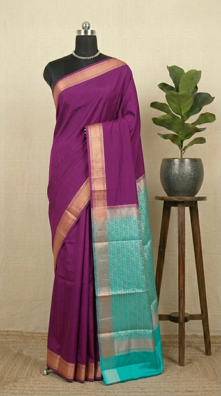 Wine Plain Crepe Silk Saree 