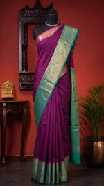 Wine Plain Crepe Silk Saree 