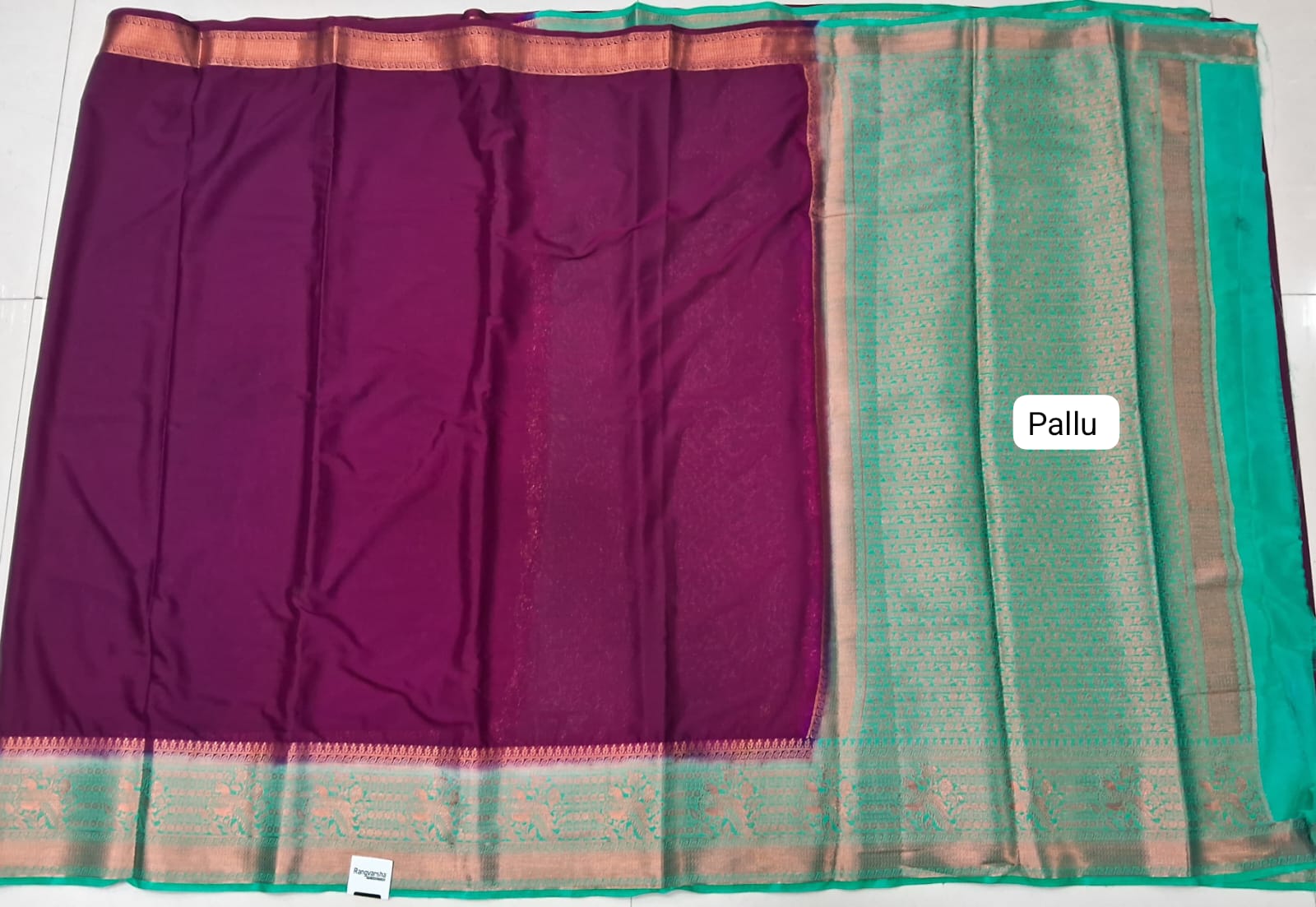 Wine Plain Crepe Silk Saree pallu