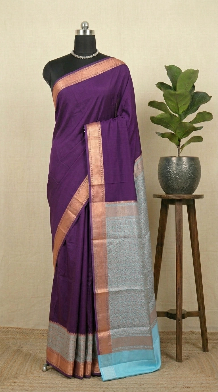 Dark Purple Plain Crepe Silk Saree 