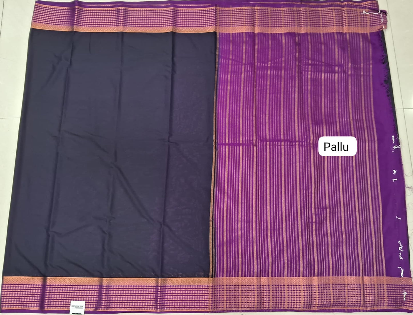 Dark Navy Blue Crepe Silk Saree pallu