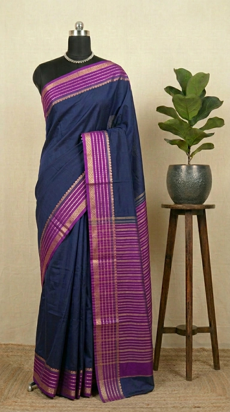 Radiant Navy Blue Crepe Silk Saree 