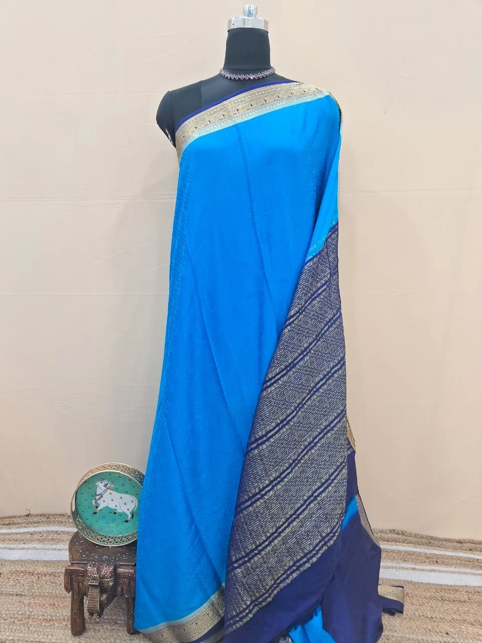 Cornflower Blue Crepe Silk Saree 