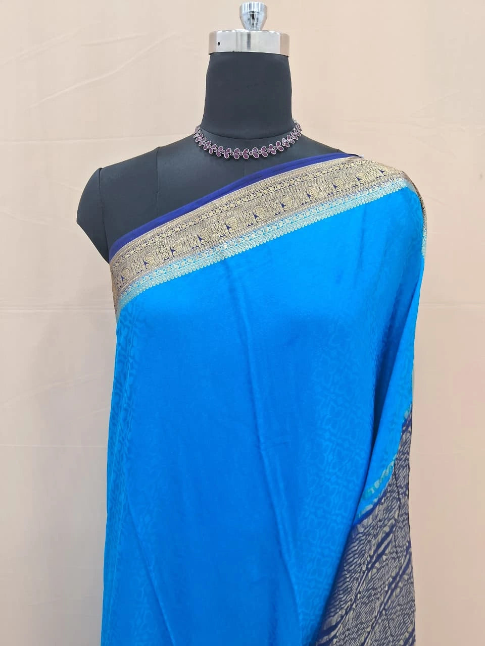 Cornflower Blue Crepe Silk Saree 1