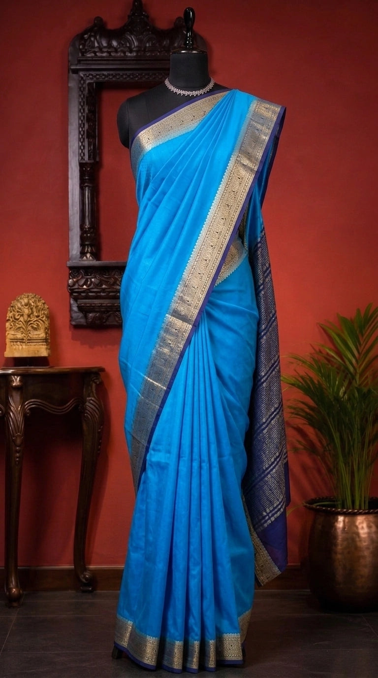 Cornflower Blue Crepe Silk Saree 