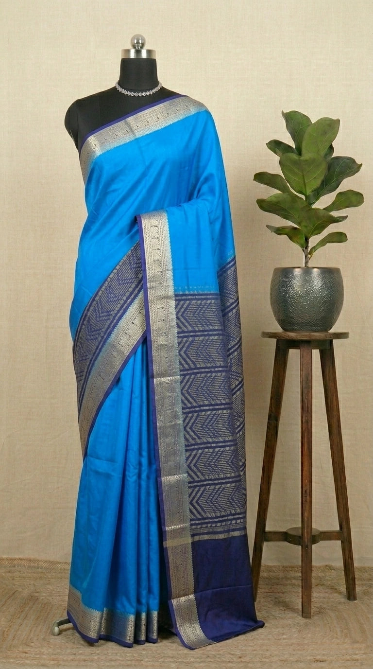 Cornflower Blue Crepe Silk Saree 