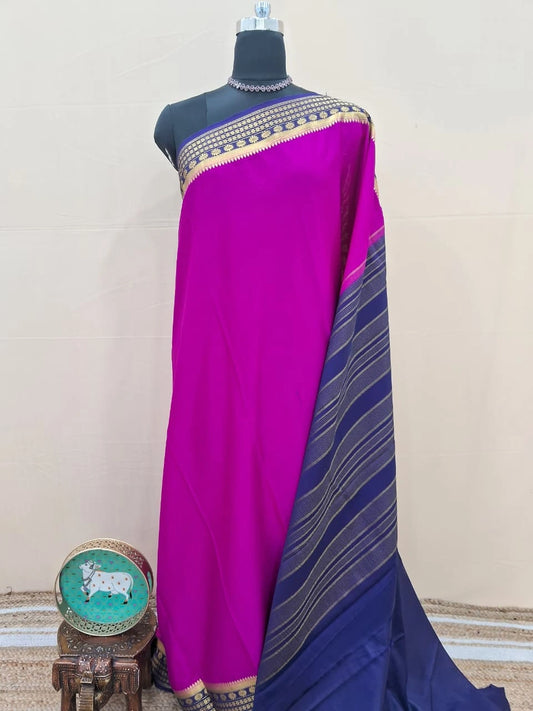 Magenta pink Plain Crepe Silk saree 