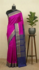 Magenta pink Plain Crepe Silk saree 