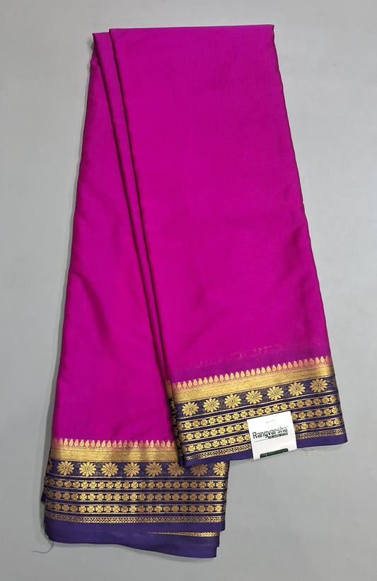 Magenta pink Plain Crepe Silk saree 