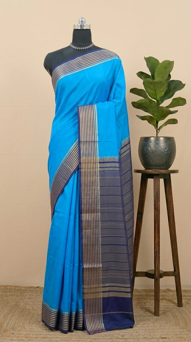 Blue plain Crepe Silk Saree