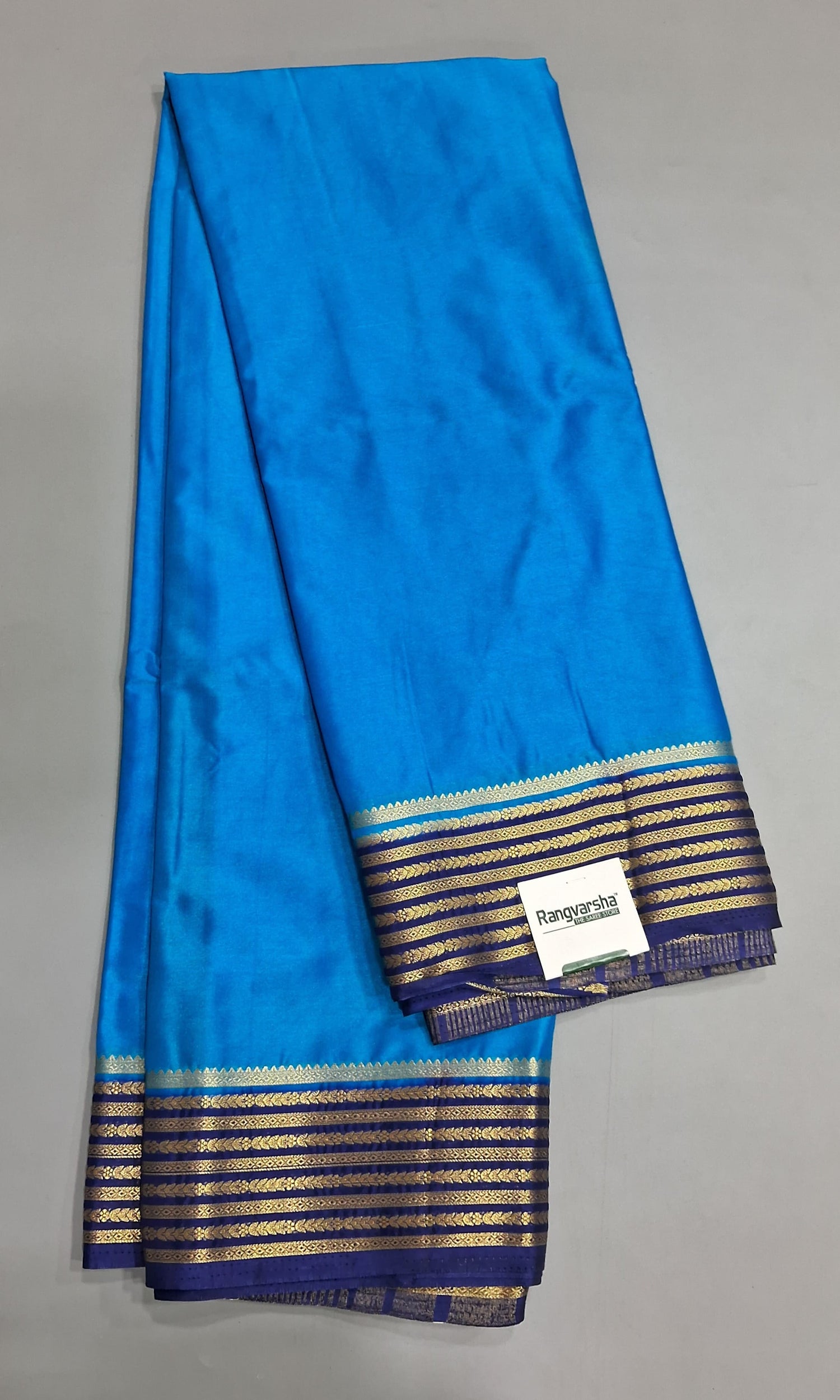 Blue plain Crepe Silk saree