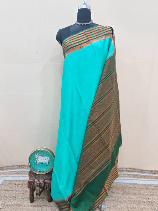 Rama Green Plain Crepe Silk Saree 