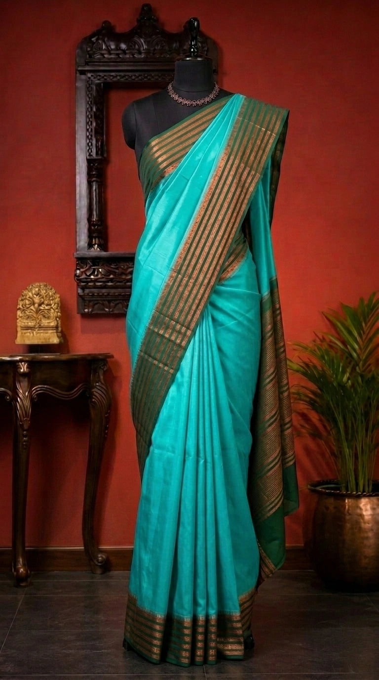 Rama Green Plain Crepe Silk Saree 