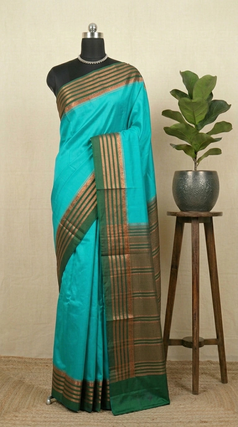 Rama Green Plain Crepe Silk Saree 