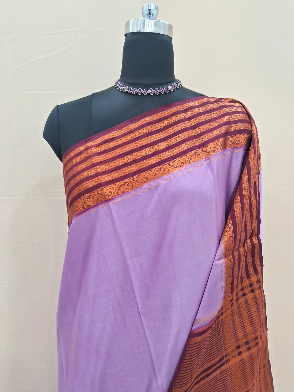 Lavender Plain Crepe Silk Saree 1