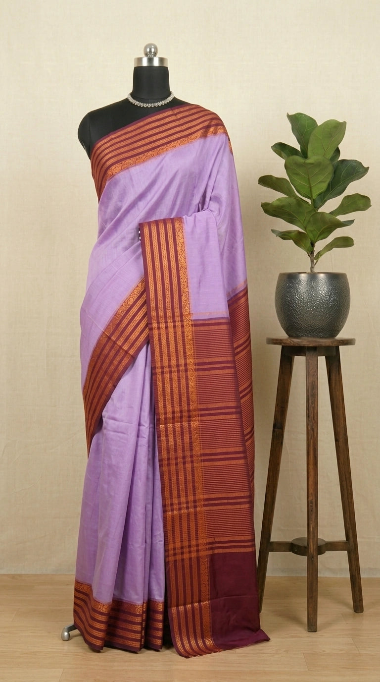 Lavender Plain Crepe Silk Saree 