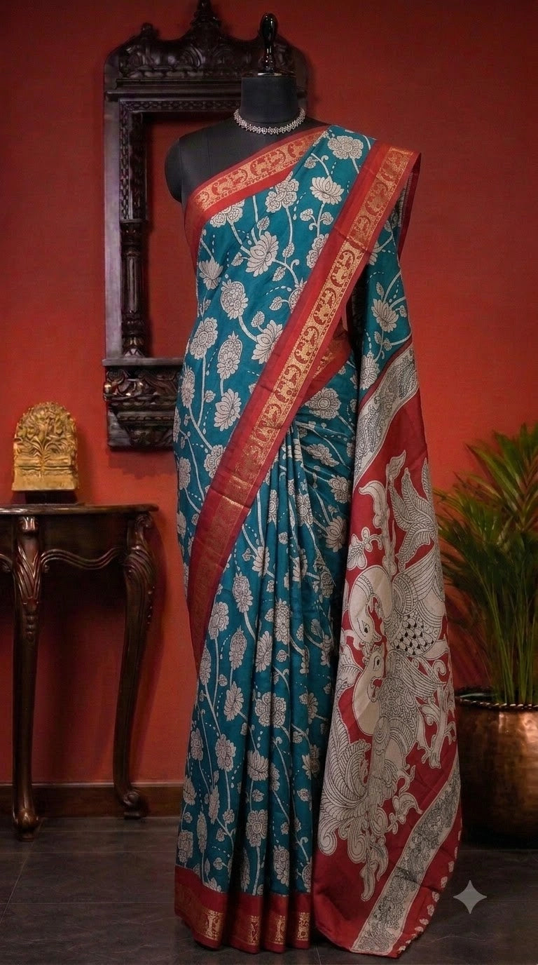 Marine Blue Mysore Crepe Silk Saree 