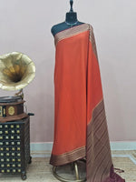 Burnt Orange Mysore Crepe Semi Silk Saree